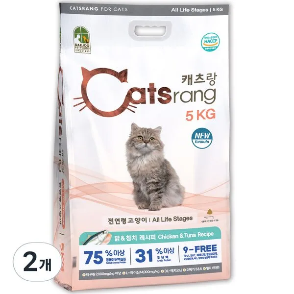 캐츠랑 NEW 전연령 올라이프 고양이 건식사료, 닭 + 참치, 5kg, 2개