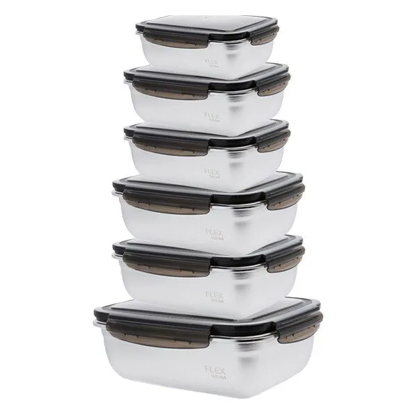 시샘 플렉스 스텐 밀폐용기 6종 세트, 1세트, 350ml + 550ml + 550ml + 850ml + 850ml + 1800ml