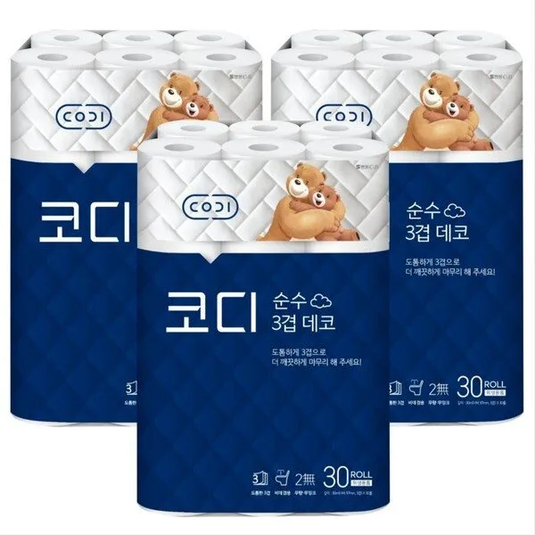 코디 순수 3겹 데코 화장지 30M, 30롤, 3팩 외 화장지30롤 추천상품 TOP 6