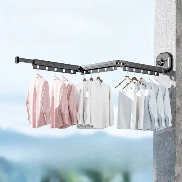 핫한 벽걸이건조대 추천 상품 10 1 워이허 빨래건조대 무타공 가정용 강력흡착 공간활용 접이식 빨래건조대, 블랙