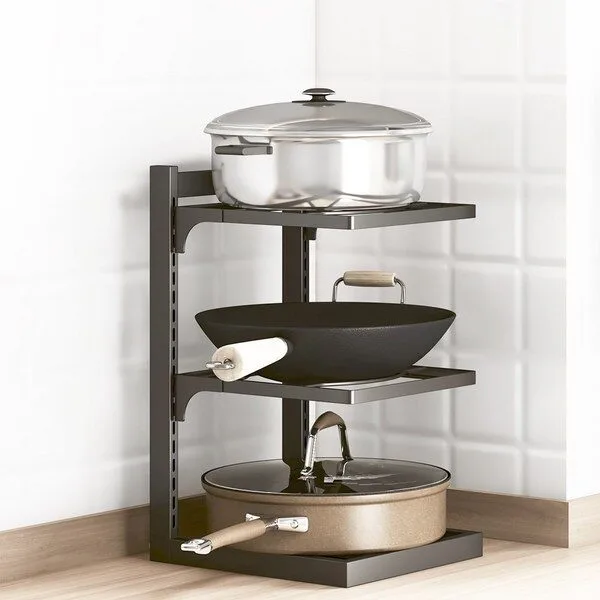  골든리빙 후라이팬 정리대 냄비 거치대 높이 조절 하부장 정리, 3단 