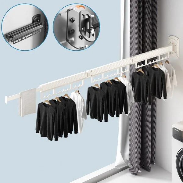 베란다천장건조대 가성비상품 1 라이프리빙 접착식 접이식 빨래건조대 타공식 겸용, 화이트