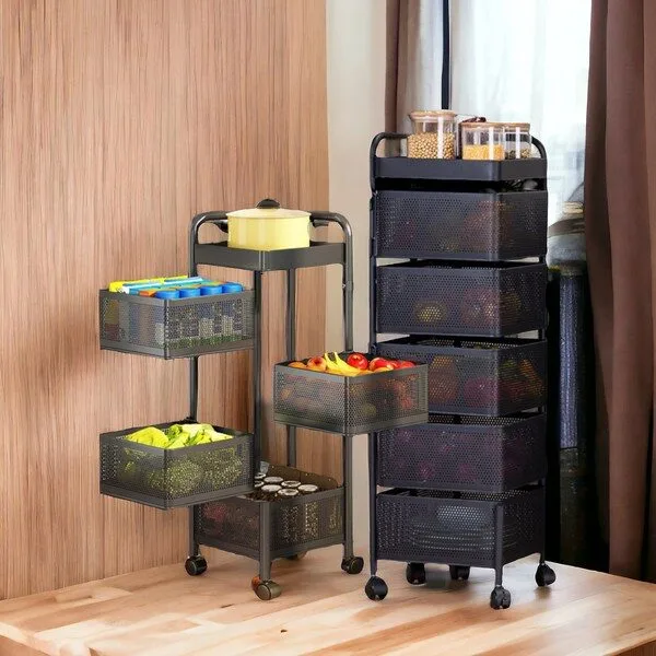 바퀴선반 할인상품 1 쪼이소 이동식 회전트롤리 철제 기저귀수납 다용도 주방 선반 블랙