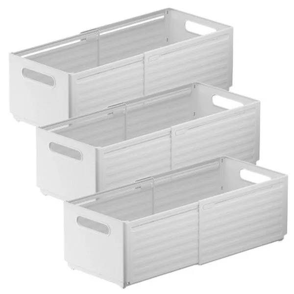 리빙킹 접이식 슬라이딩 수납 함 정리 박스 3개, 화이트