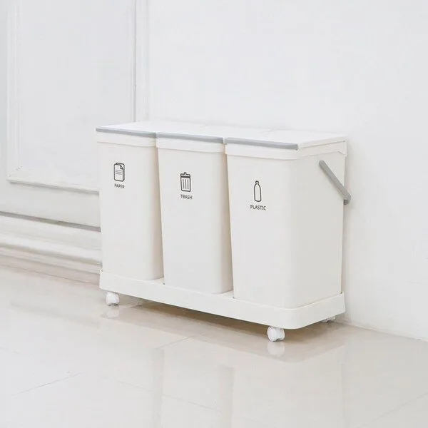 분리수거대 추천 모노플랫 3단 가정용 분리수거함 + 스티커, 화이트 + 그레이, 1세트